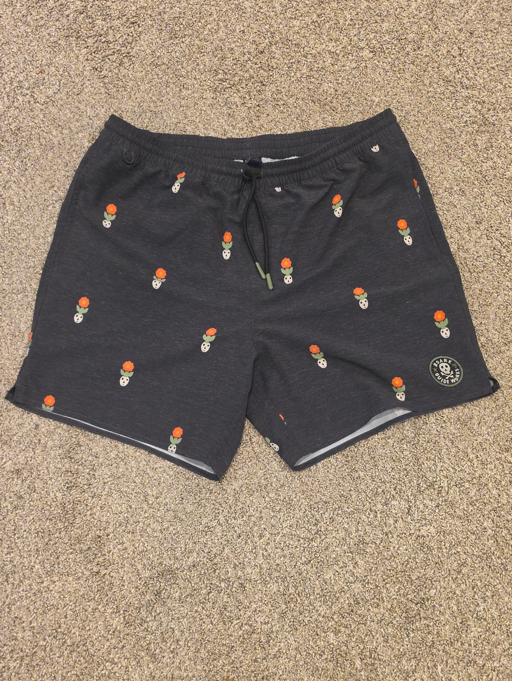Roark Charcoal Drawstring Shorts with Orange Floral Motif
